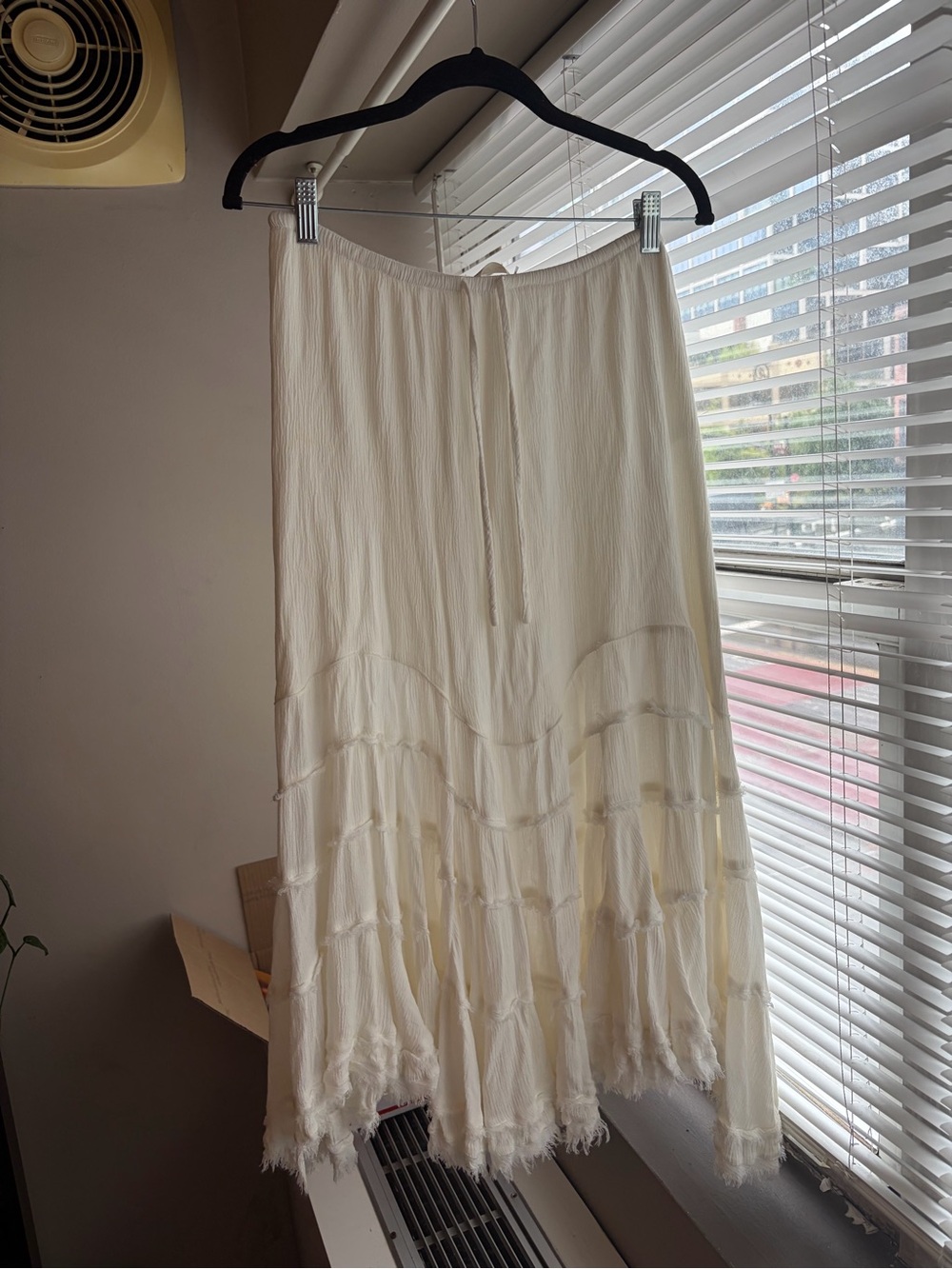 Cream Tiered Maxi Skirt with Drawstring